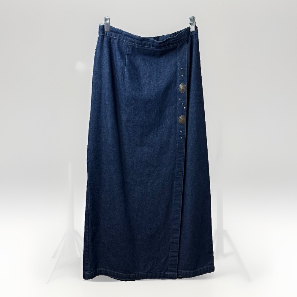 Vintage Blue Western Modest Denim Skirt Women 100% Cotton River Ridge USA Made